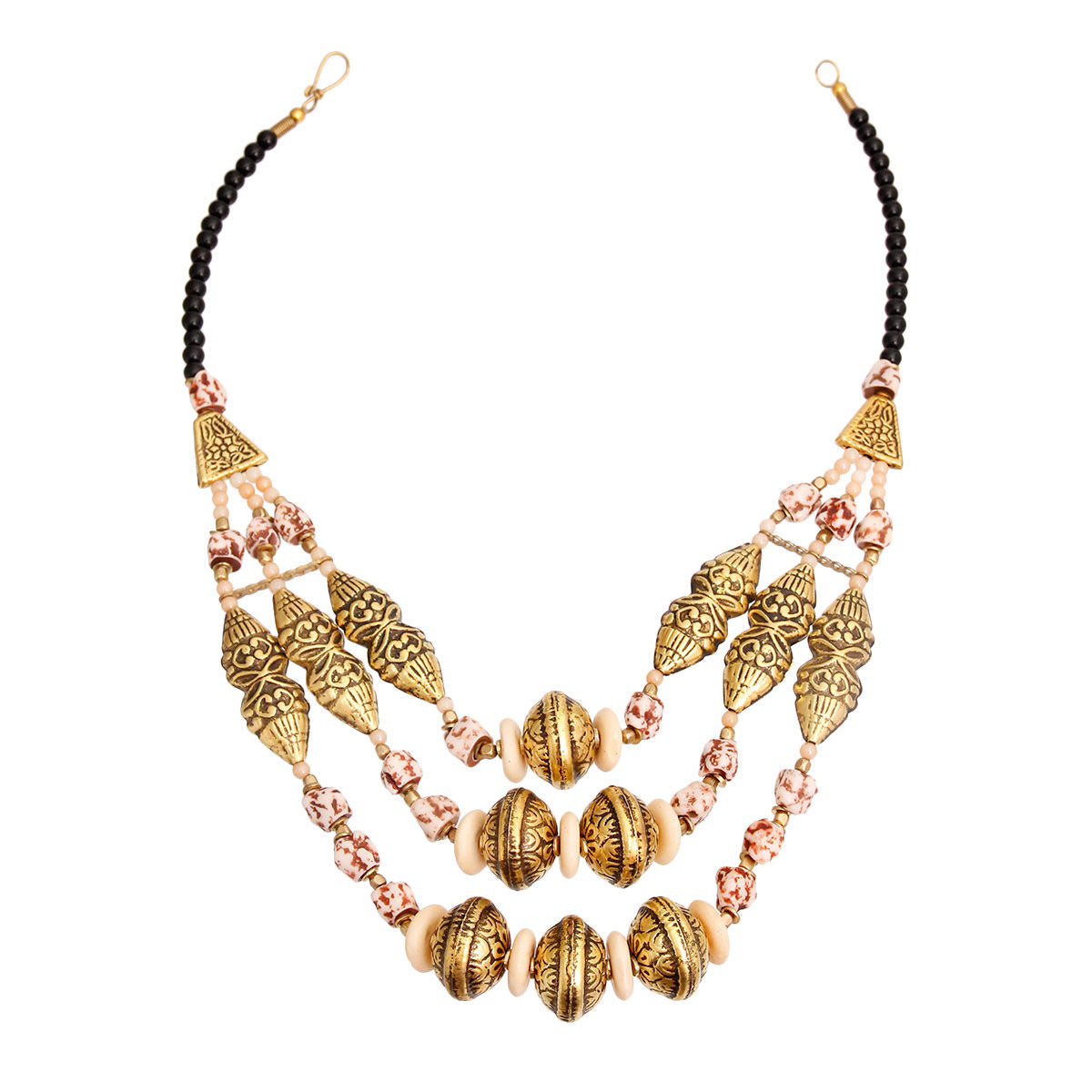 Statement Gold Necklace with Cream Stone Engraving, Stylish Fashion Jewelry