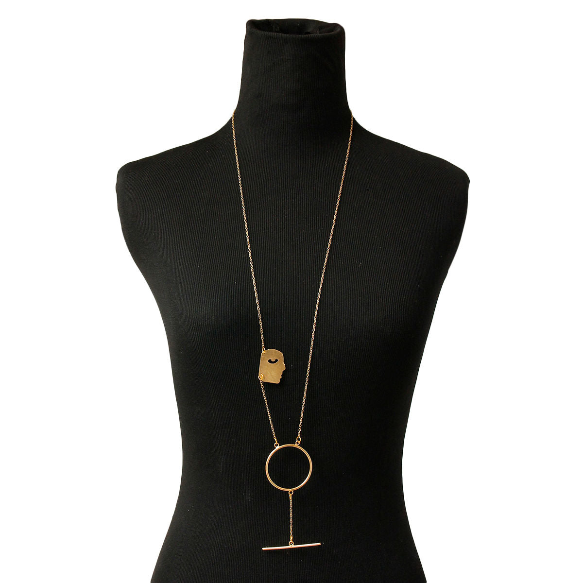 Face Pendant Necklace Gold Brass Stylish Statement Jewelry