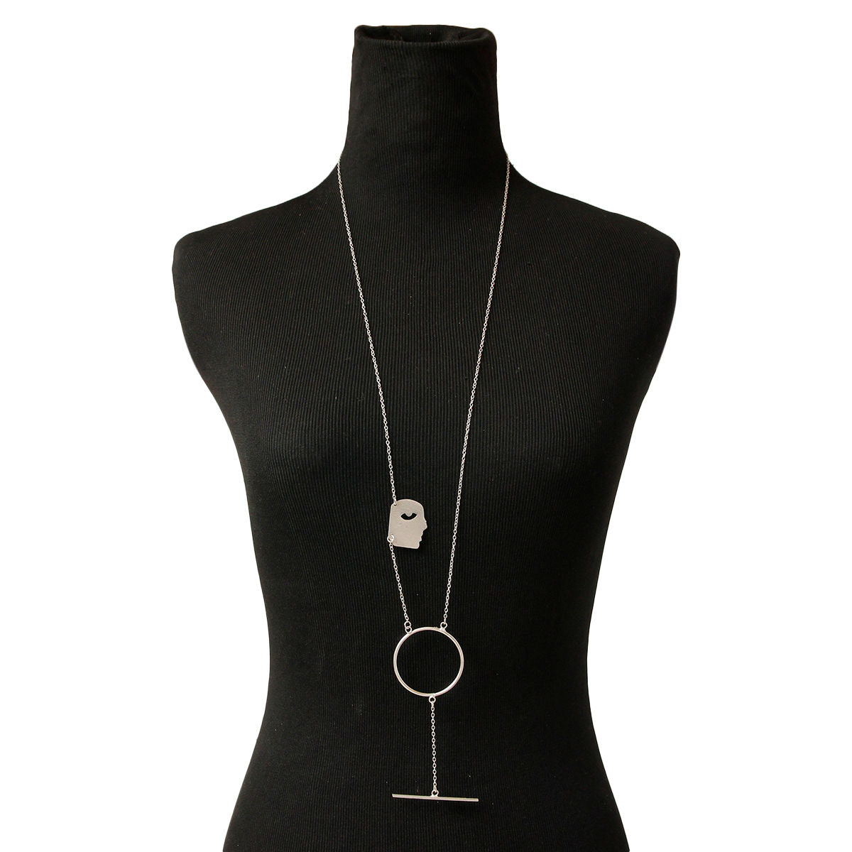 Face Pendant Necklace Silver Brass Stylish Statement Jewelry