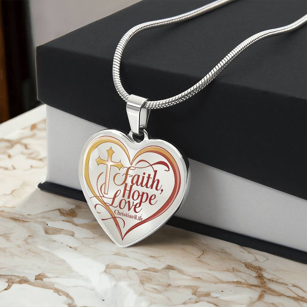 "Faith, Hope, Love" Heart Necklace with Your Personalized Message on the back