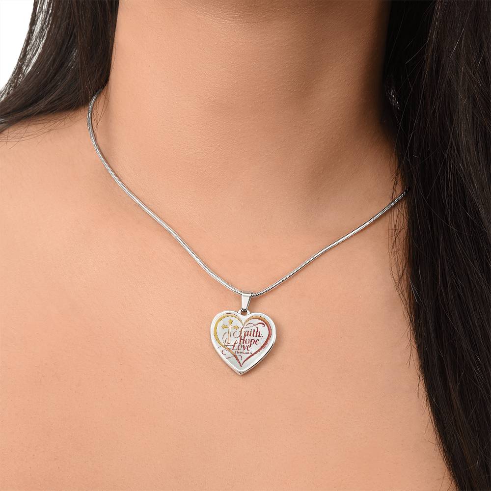 "Faith, Hope, Love" Heart Necklace with Your Personalized Message on the back