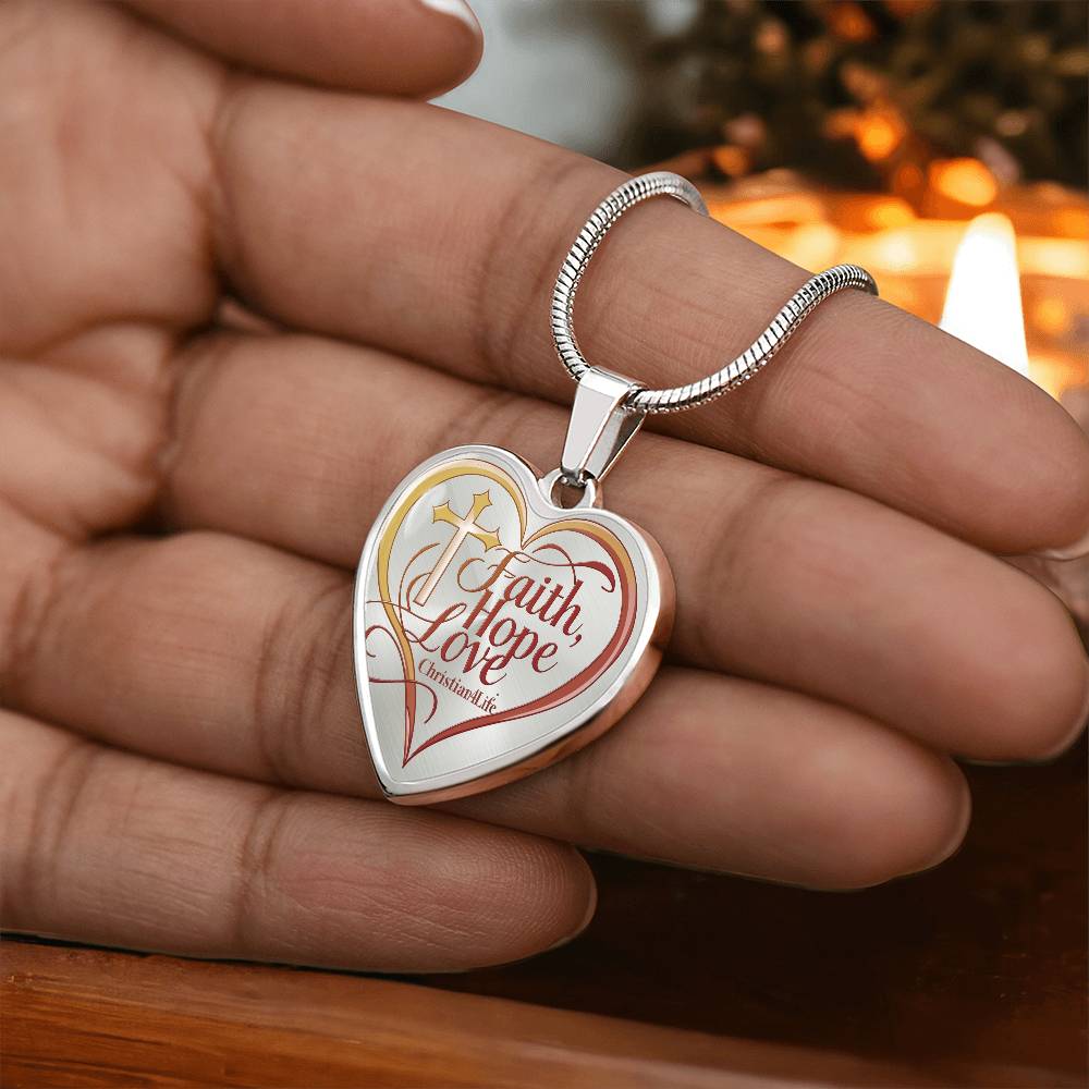 "Faith, Hope, Love" Heart Necklace with Your Personalized Message on the back