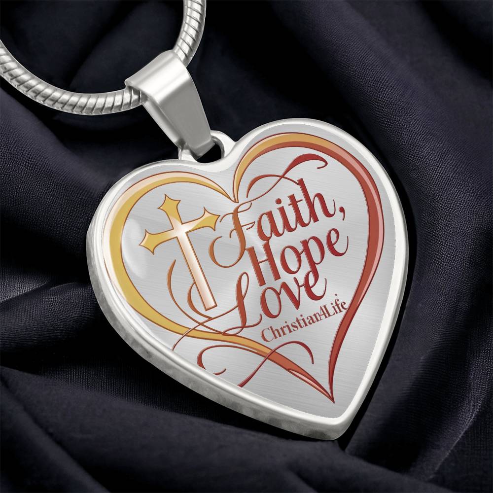 "Faith, Hope, Love" Heart Necklace with Your Personalized Message on the back
