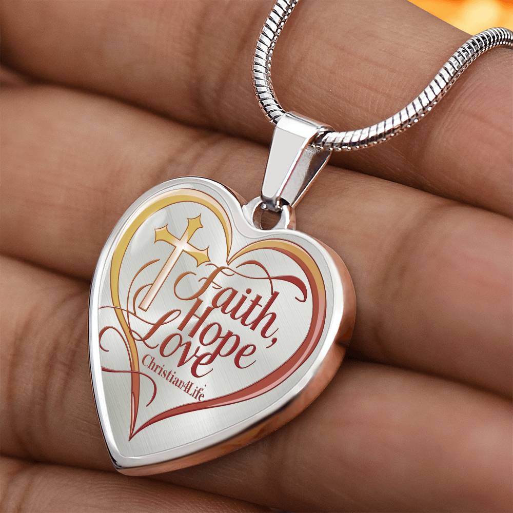 "Faith, Hope, Love" Heart Necklace with Your Personalized Message on the back