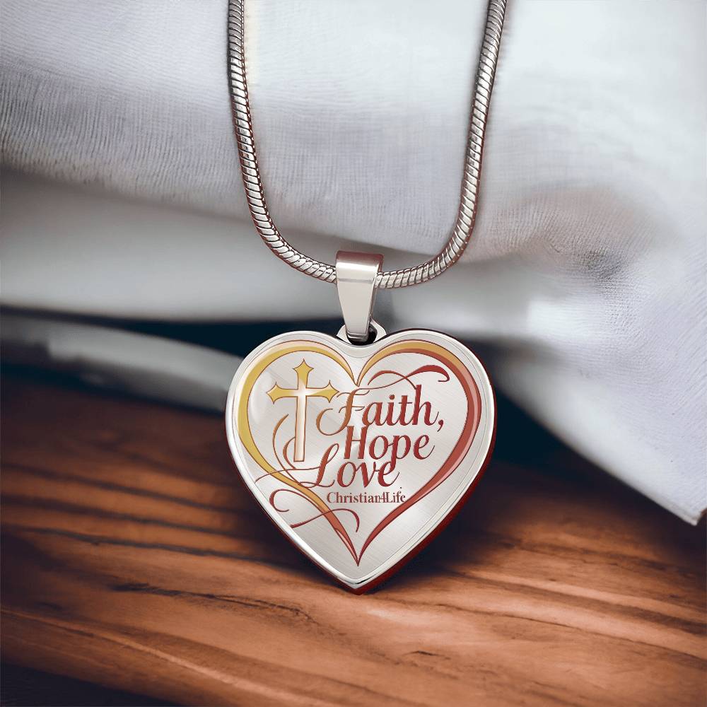 "Faith, Hope, Love" Heart Necklace with Your Personalized Message on the back