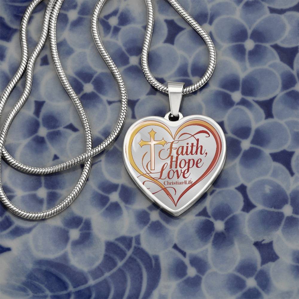 "Faith, Hope, Love" Heart Necklace with Your Personalized Message on the back