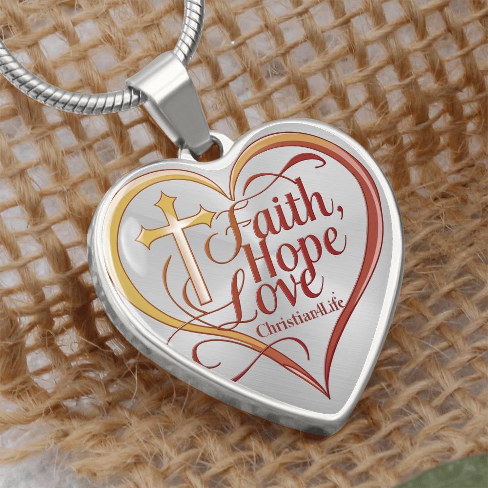 "Faith, Hope, Love" Heart Necklace with Your Personalized Message on the back