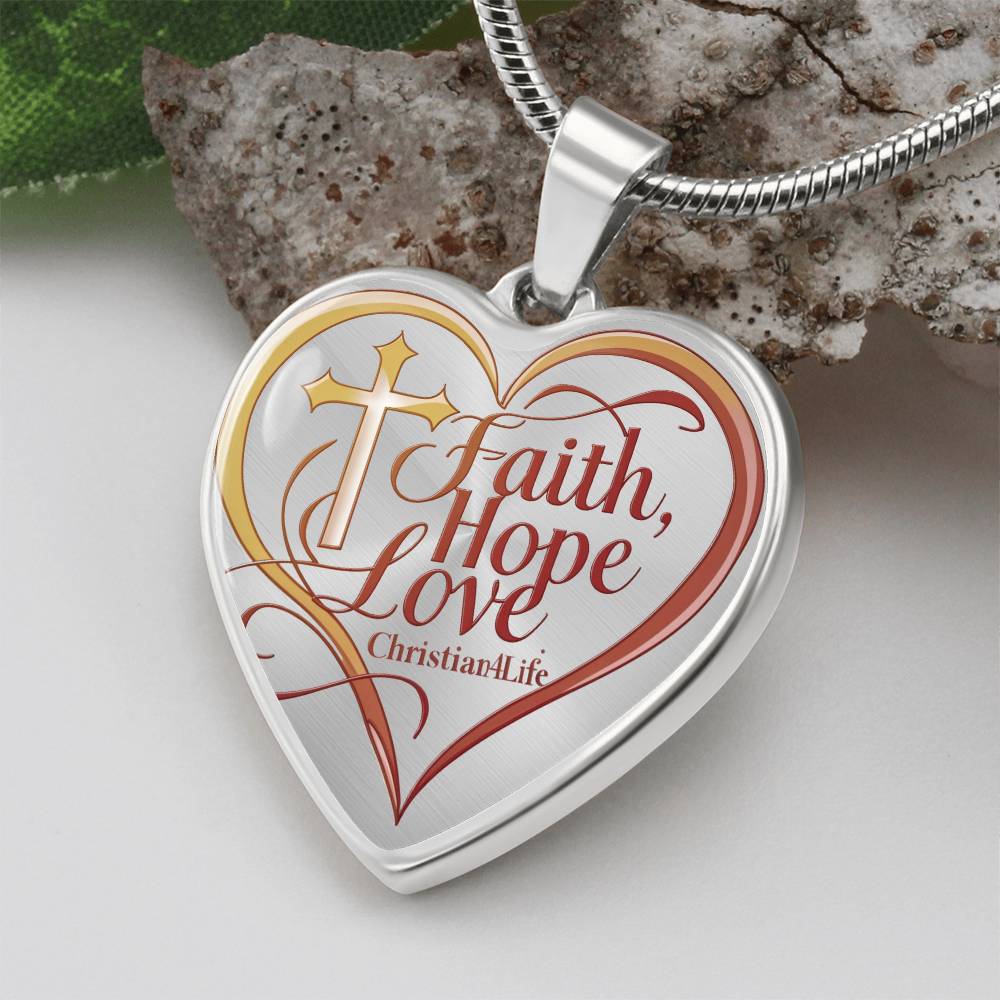 "Faith, Hope, Love" Heart Necklace with Your Personalized Message on the back