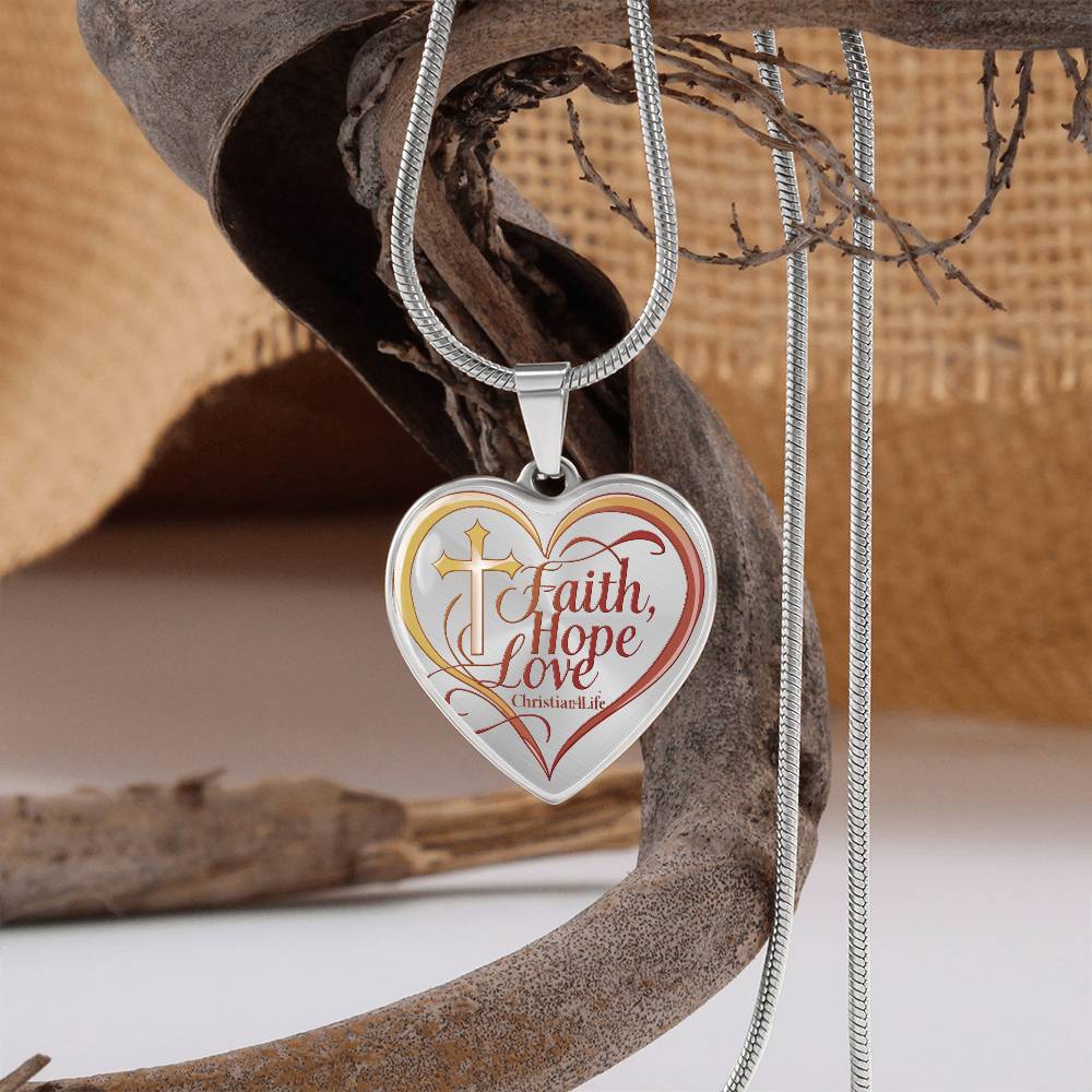 "Faith, Hope, Love" Heart Necklace with Your Personalized Message on the back