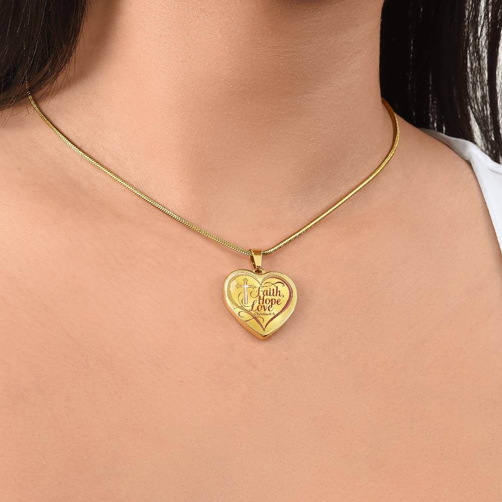 "Faith, Hope, Love" Heart Necklace with Your Personalized Message on the back