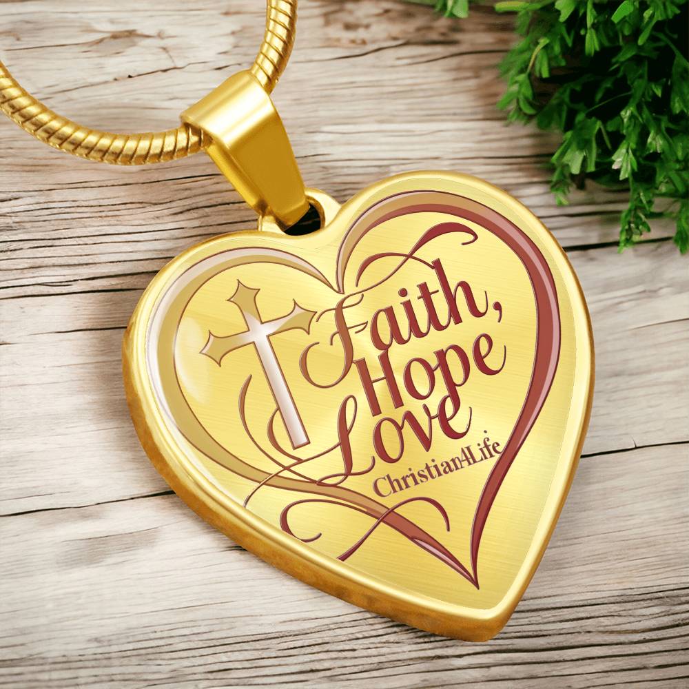 "Faith, Hope, Love" Heart Necklace with Your Personalized Message on the back