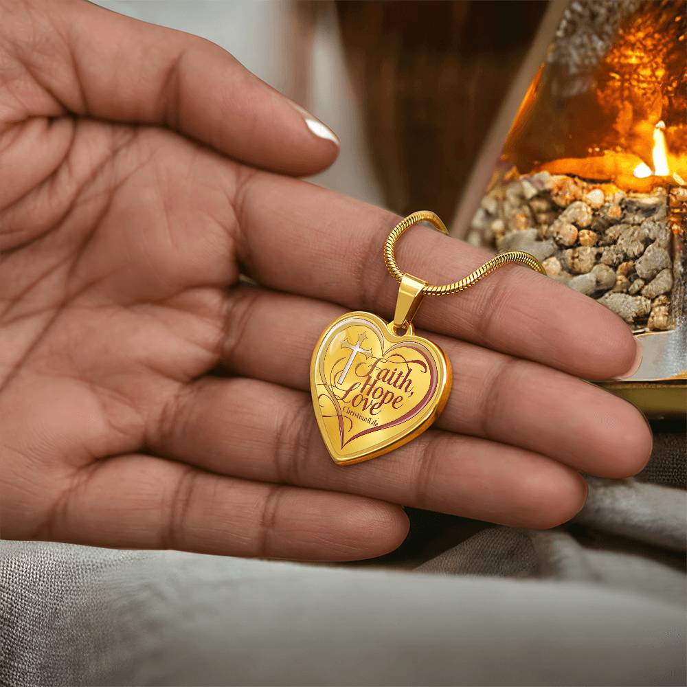 "Faith, Hope, Love" Heart Necklace with Your Personalized Message on the back