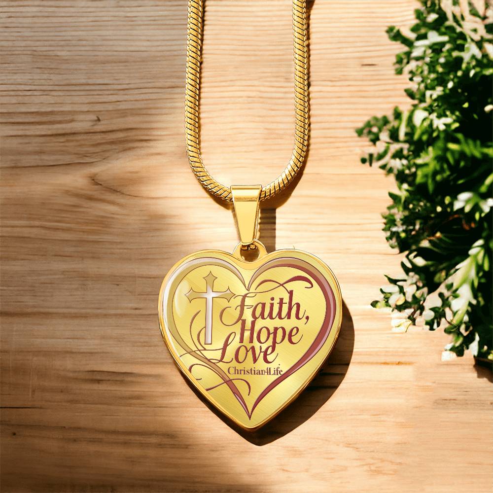 "Faith, Hope, Love" Heart Necklace with Your Personalized Message on the back