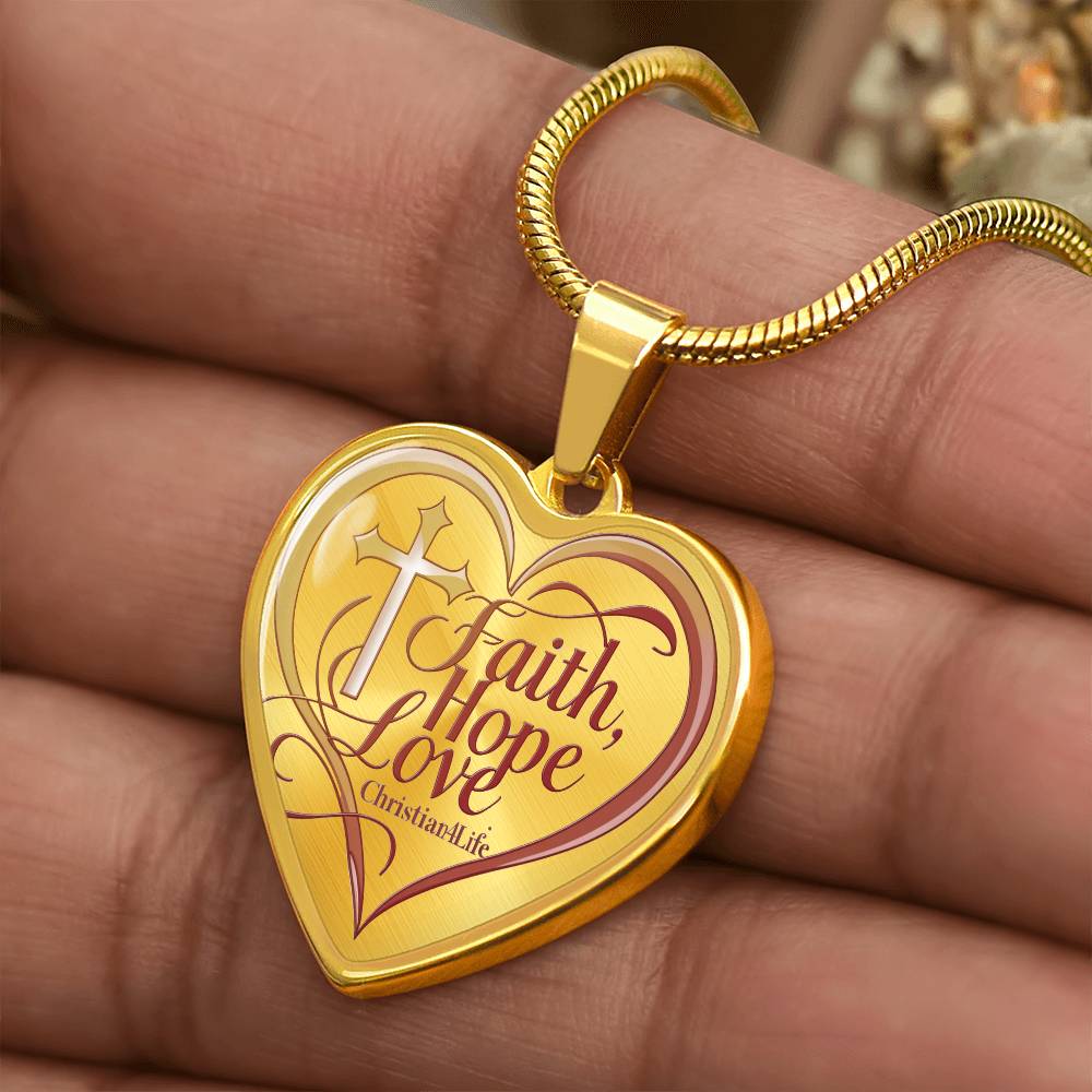 "Faith, Hope, Love" Heart Necklace with Your Personalized Message on the back