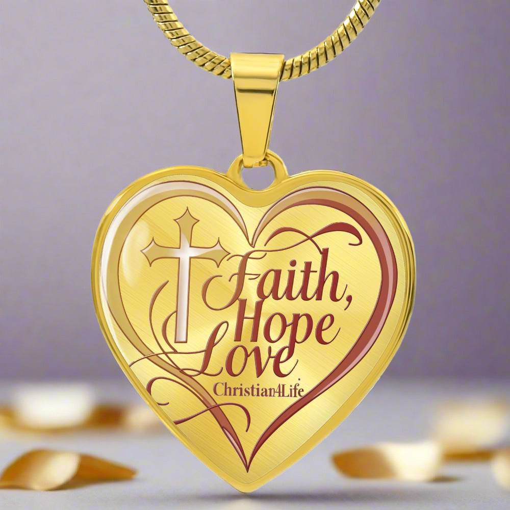 "Faith, Hope, Love" Heart Necklace with Your Personalized Message on the back