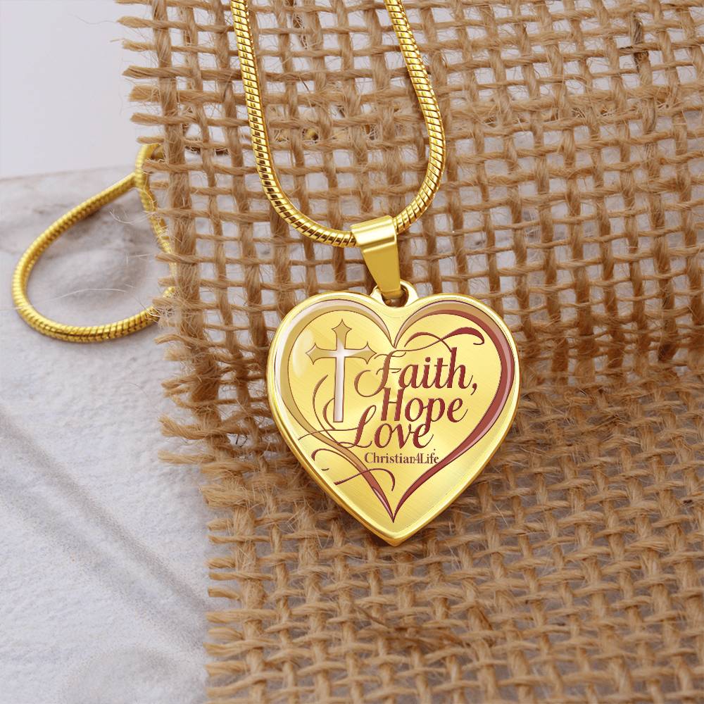 "Faith, Hope, Love" Heart Necklace with Your Personalized Message on the back