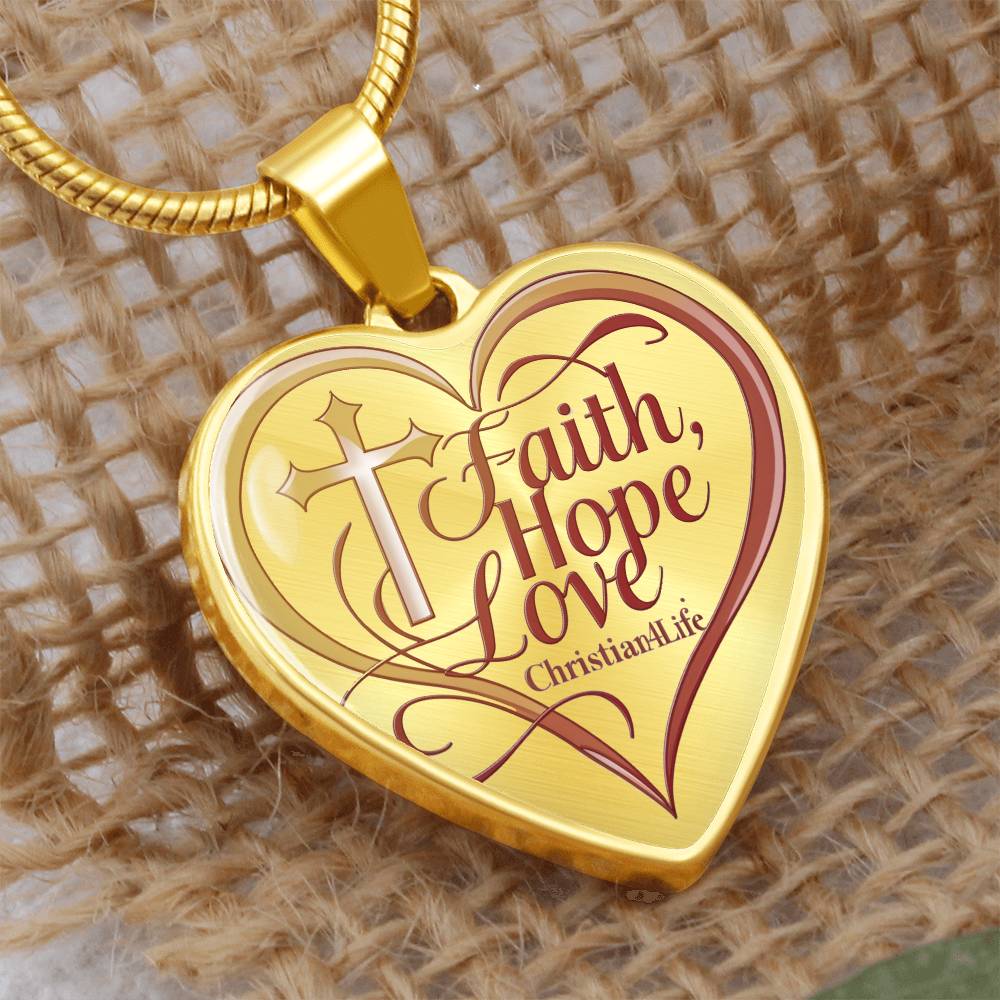 "Faith, Hope, Love" Heart Necklace with Your Personalized Message on the back