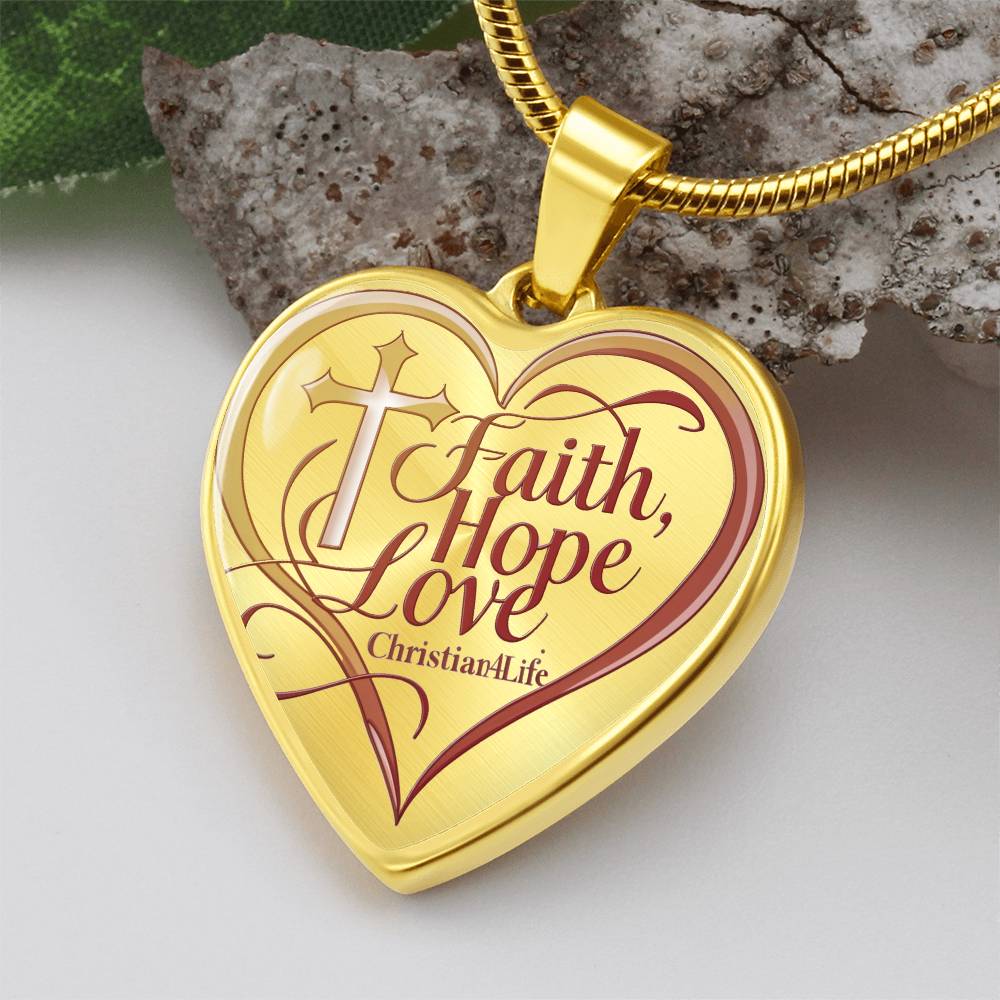 "Faith, Hope, Love" Heart Necklace with Your Personalized Message on the back