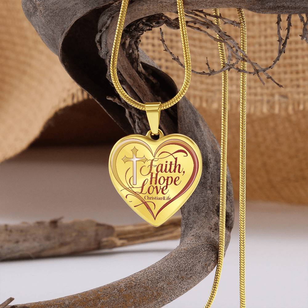"Faith, Hope, Love" Heart Necklace with Your Personalized Message on the back