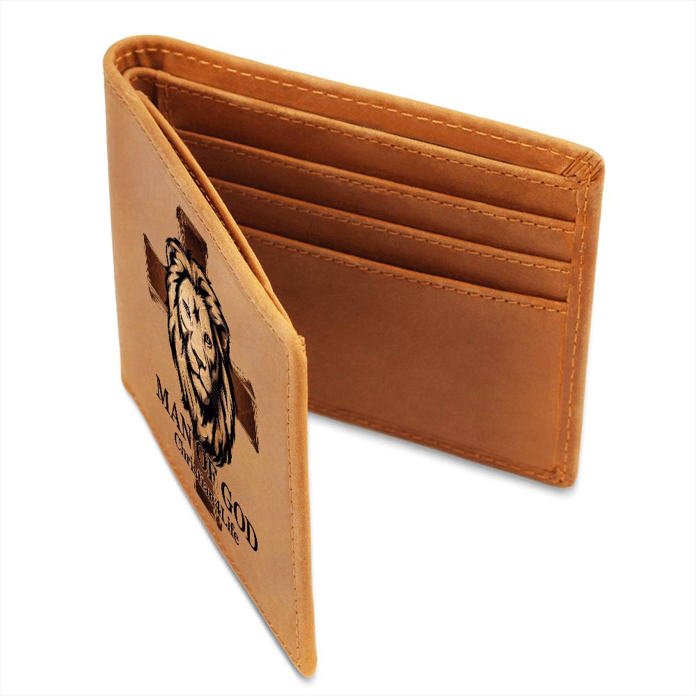 "Man of God" Lion and Cross collection Christian Graphic Leather Wallet - Christian gift