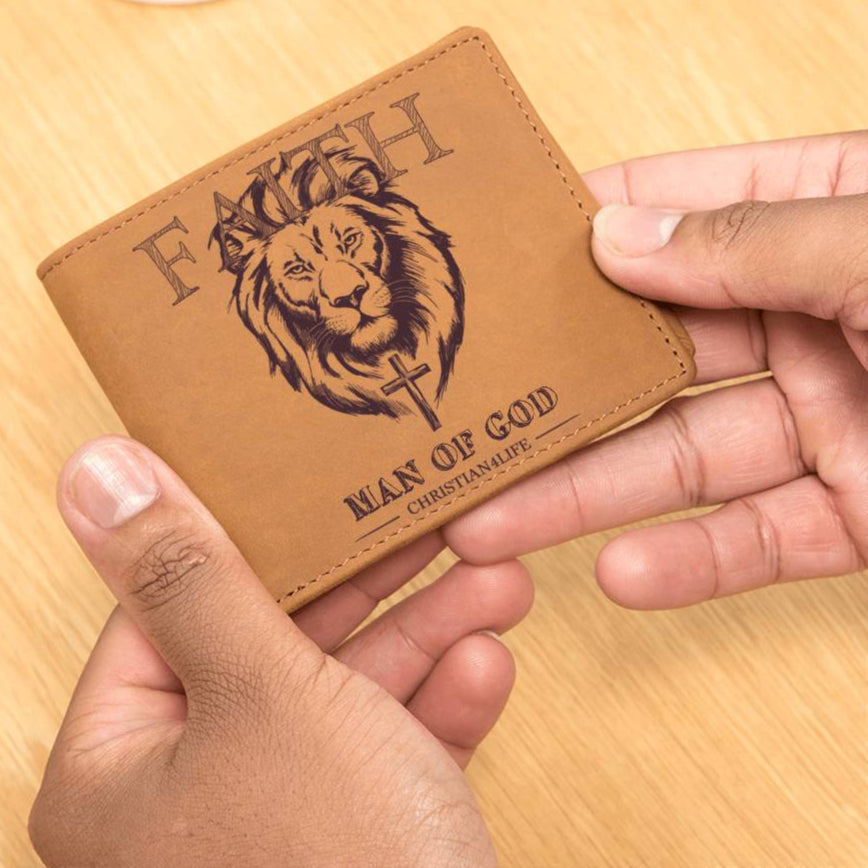 Lion and Cross "Man of God" Graphic Leather Wallet, Christian Gifts, Christian Wallet