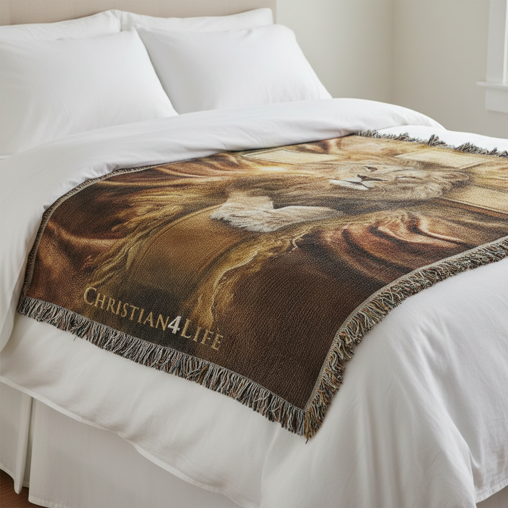 Christian4Life Lion of Judah and Cross Heirloom Woven Blanket