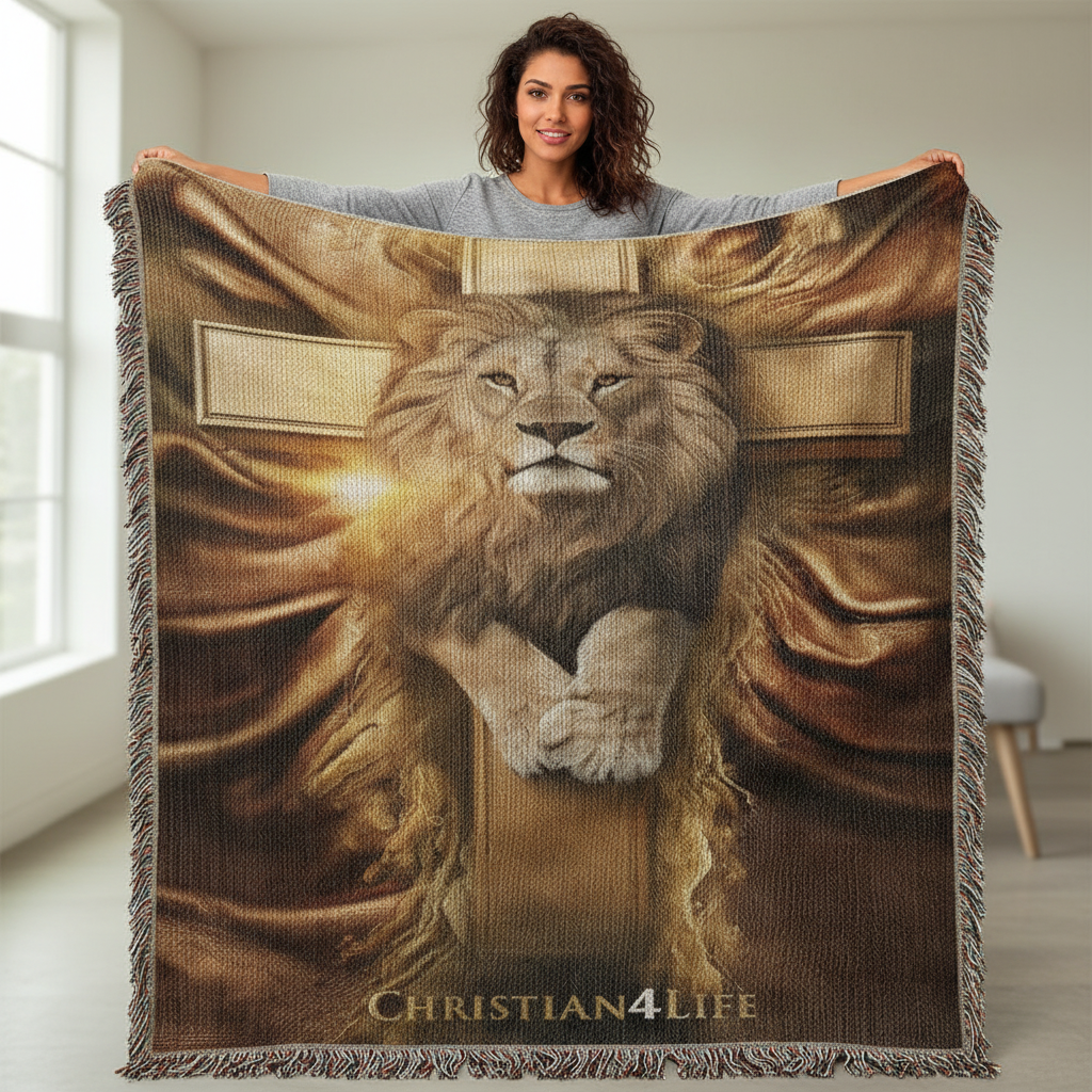 Christian4Life Lion of Judah and Cross Heirloom Woven Blanket