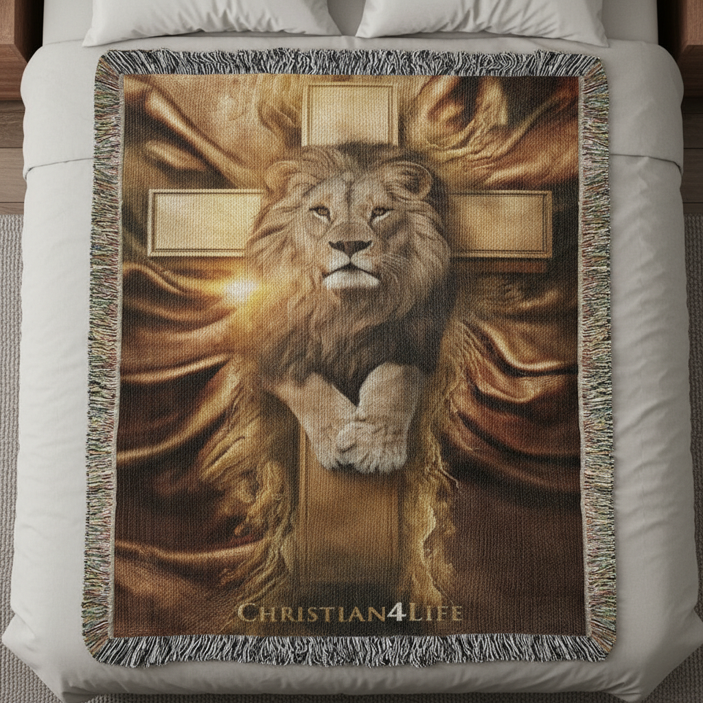 Christian4Life Lion of Judah and Cross Heirloom Woven Blanket