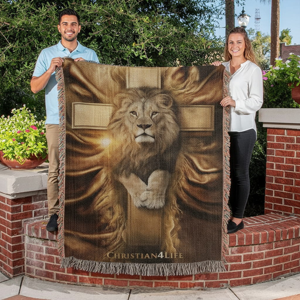 Christian4Life Lion of Judah and Cross Heirloom Woven Blanket