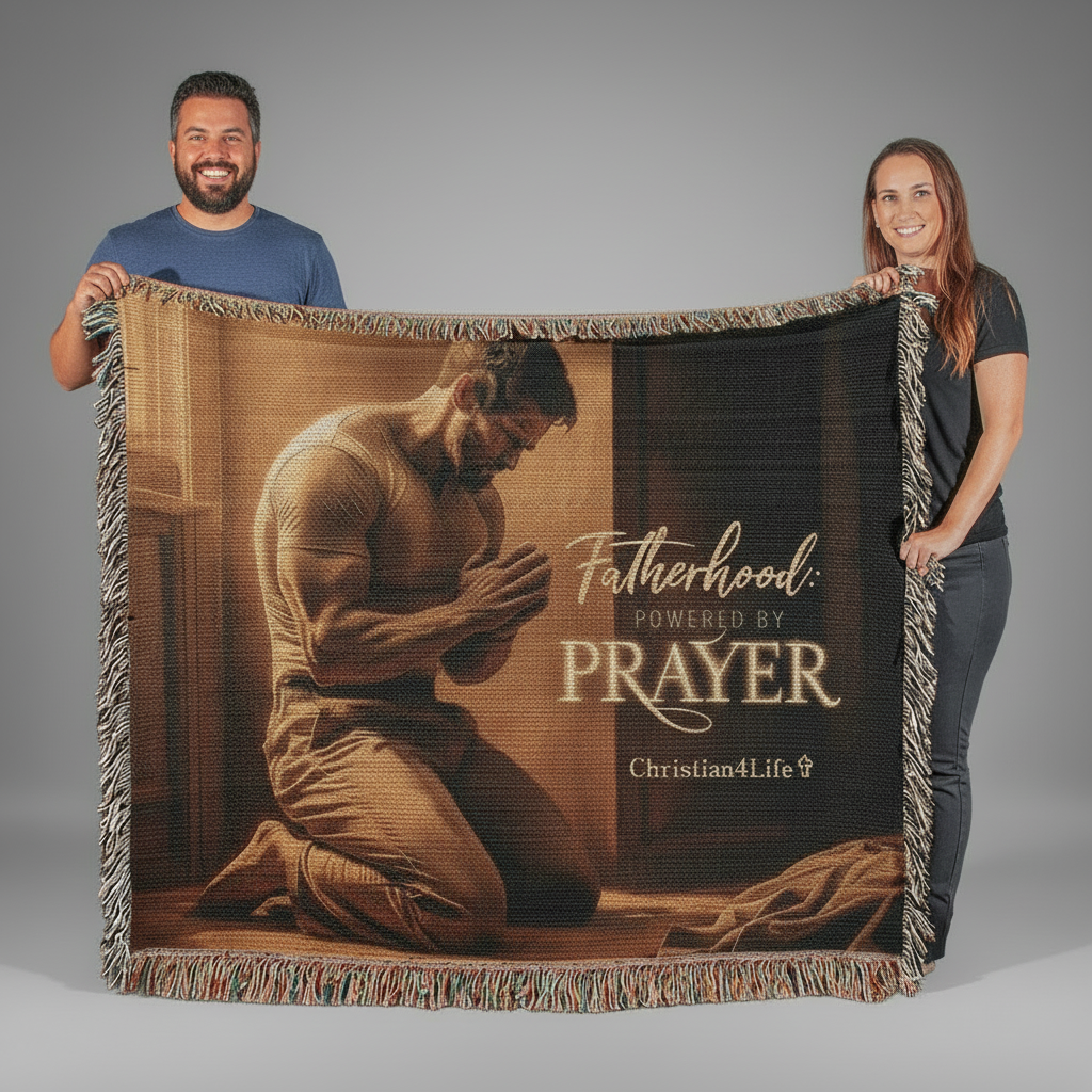 Christian Woven Blanket "Fatherhood, powered by Prayer"