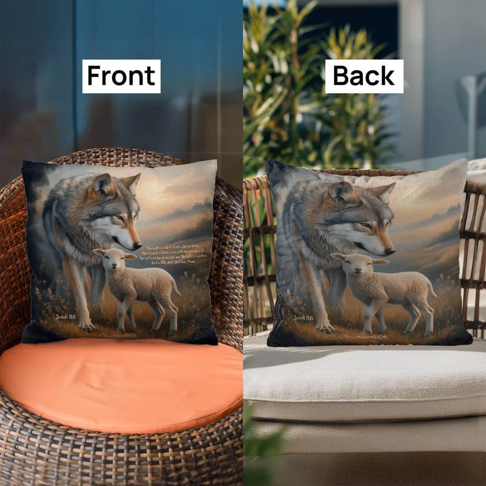 Wolf and Sheep Bible Verse Spun Polyester Square Pillowcase (multiple sizes)
