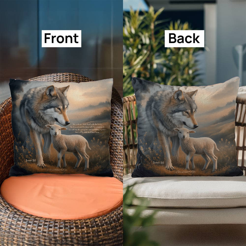 Wolf and Lamb Bible Verse Classic Pillow (multiple sizes)