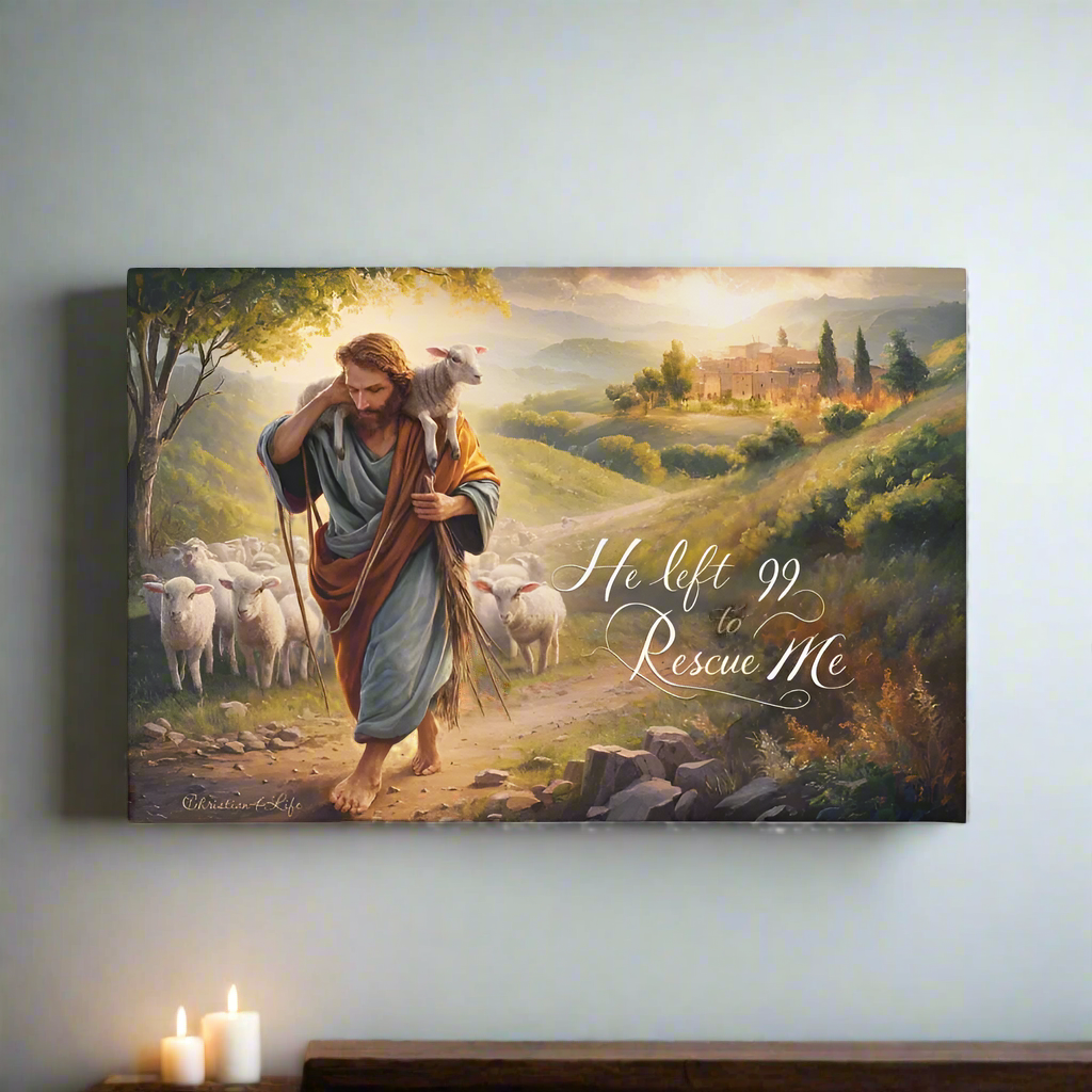 "He Left 99 To Rescue Me" Gallery Wrapped Christian Wall Art Canvas