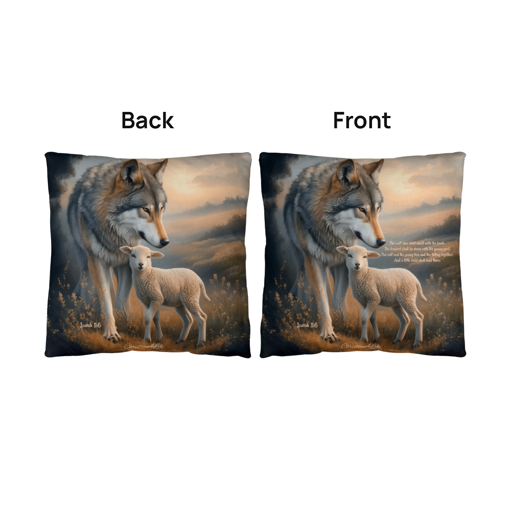 Wolf and Sheep Bible Verse Spun Polyester Square Pillowcase (multiple sizes)