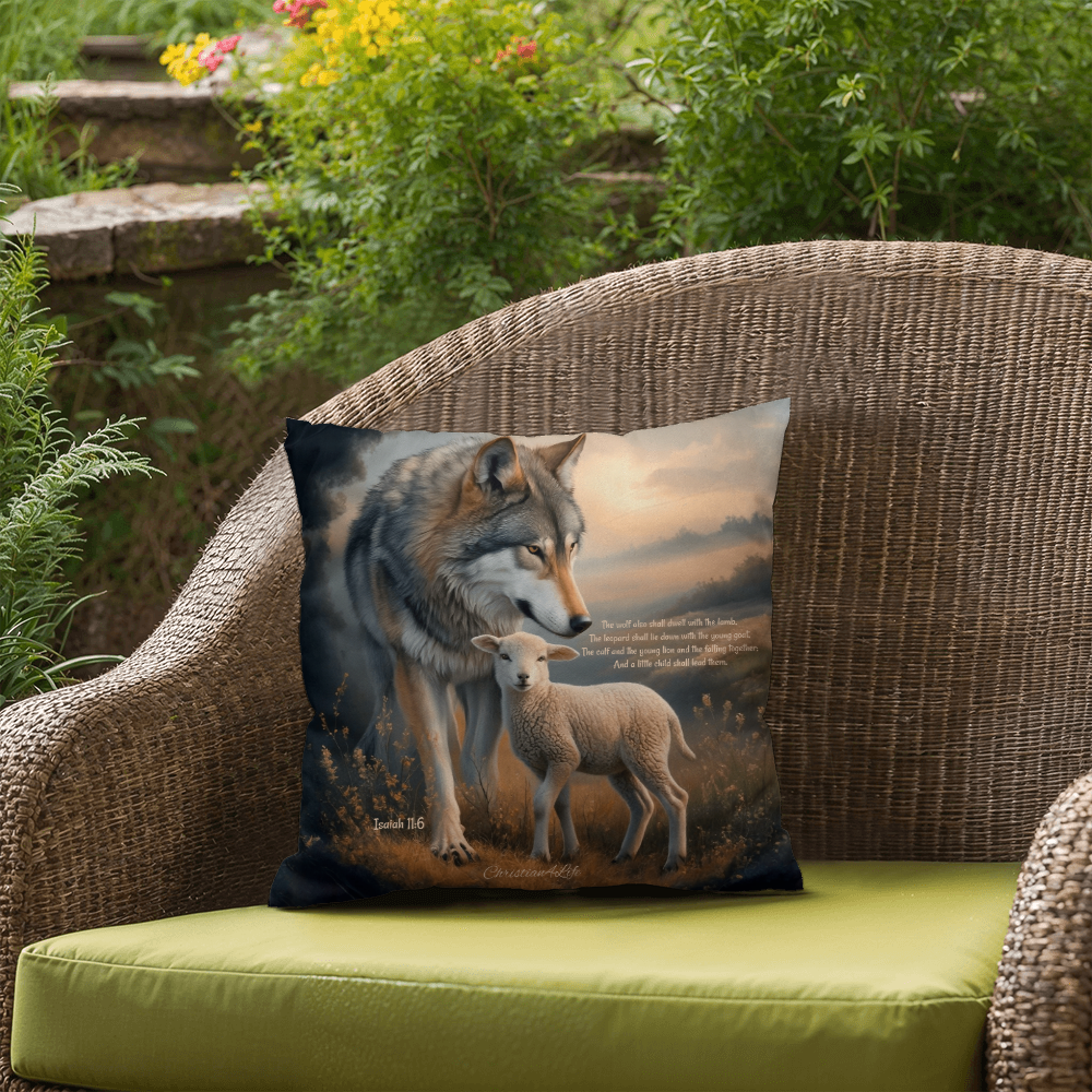 Wolf and Sheep Bible Verse Spun Polyester Square Pillowcase (multiple sizes)