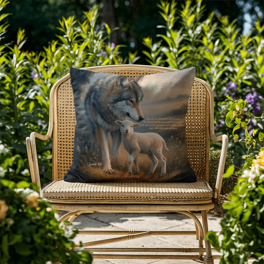 Wolf and Sheep Bible Verse Spun Polyester Square Pillowcase (multiple sizes)