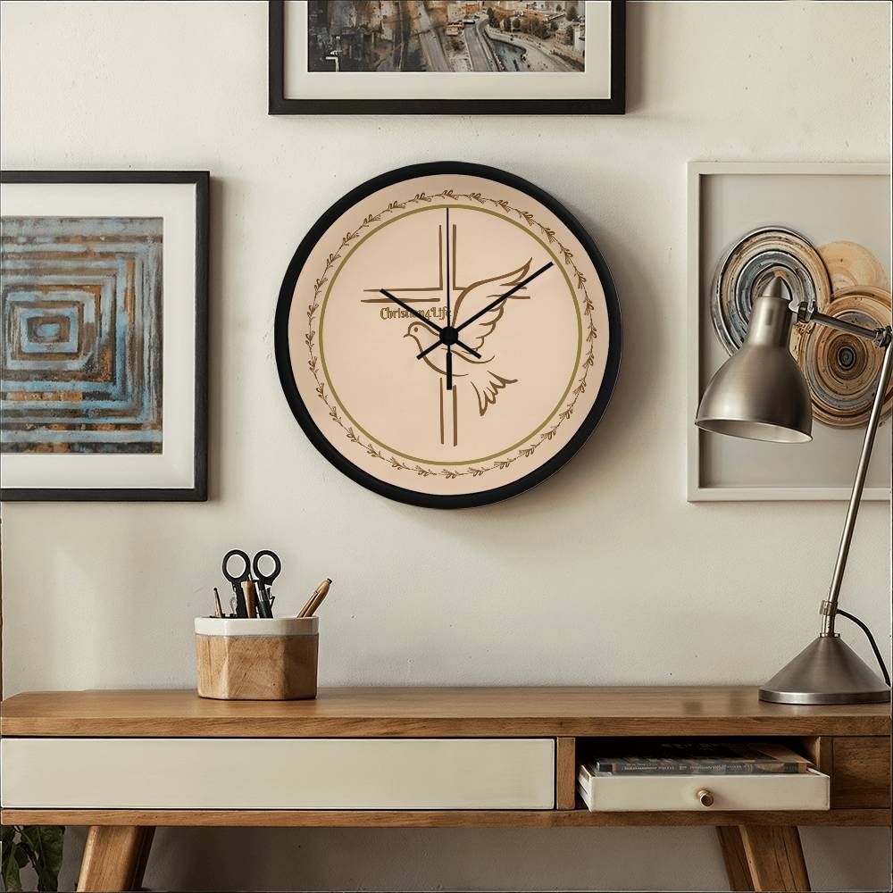 Christian4Life Cross and Dove Christian Wooden Frame Clock