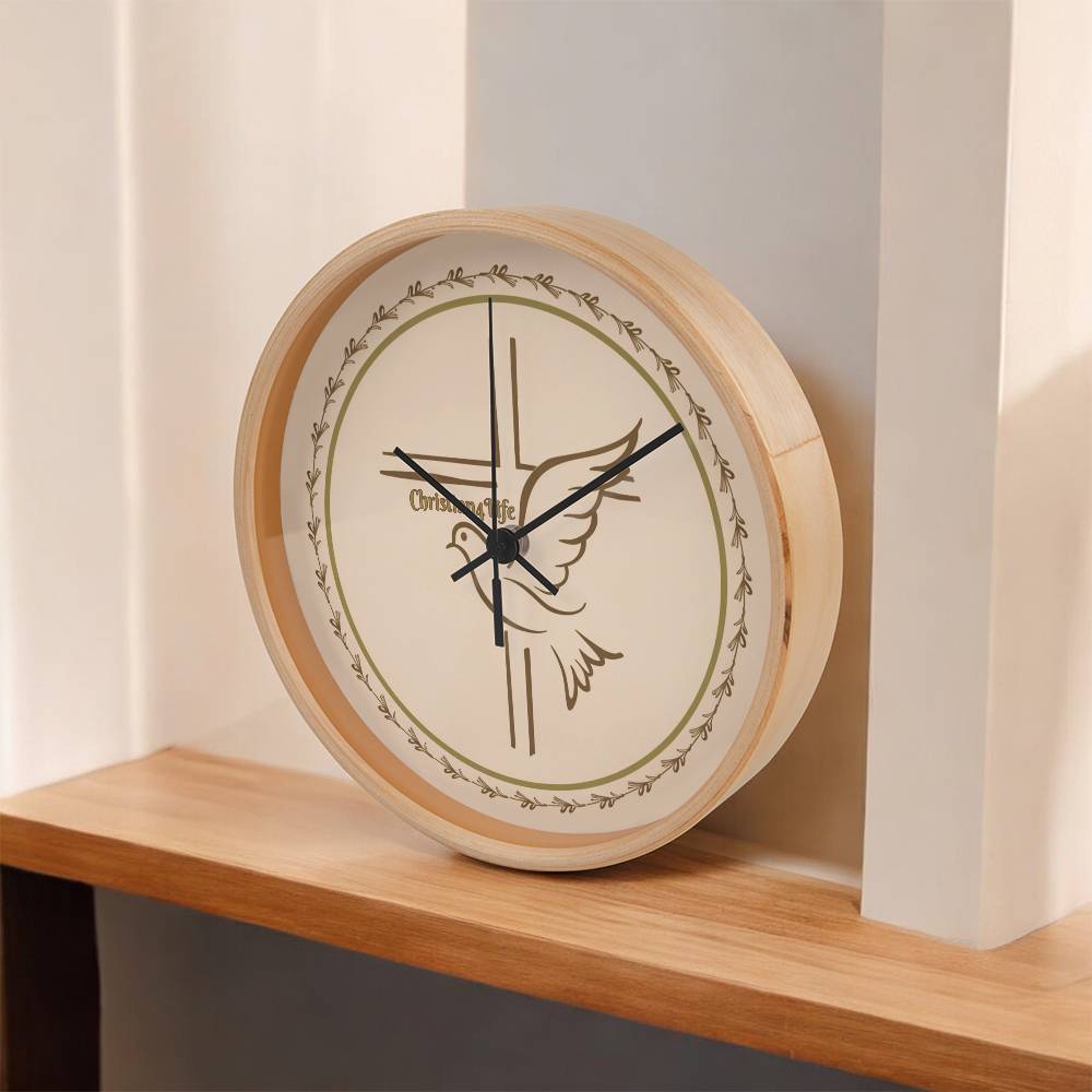 Christian4Life Cross and Dove Christian Wooden Frame Clock