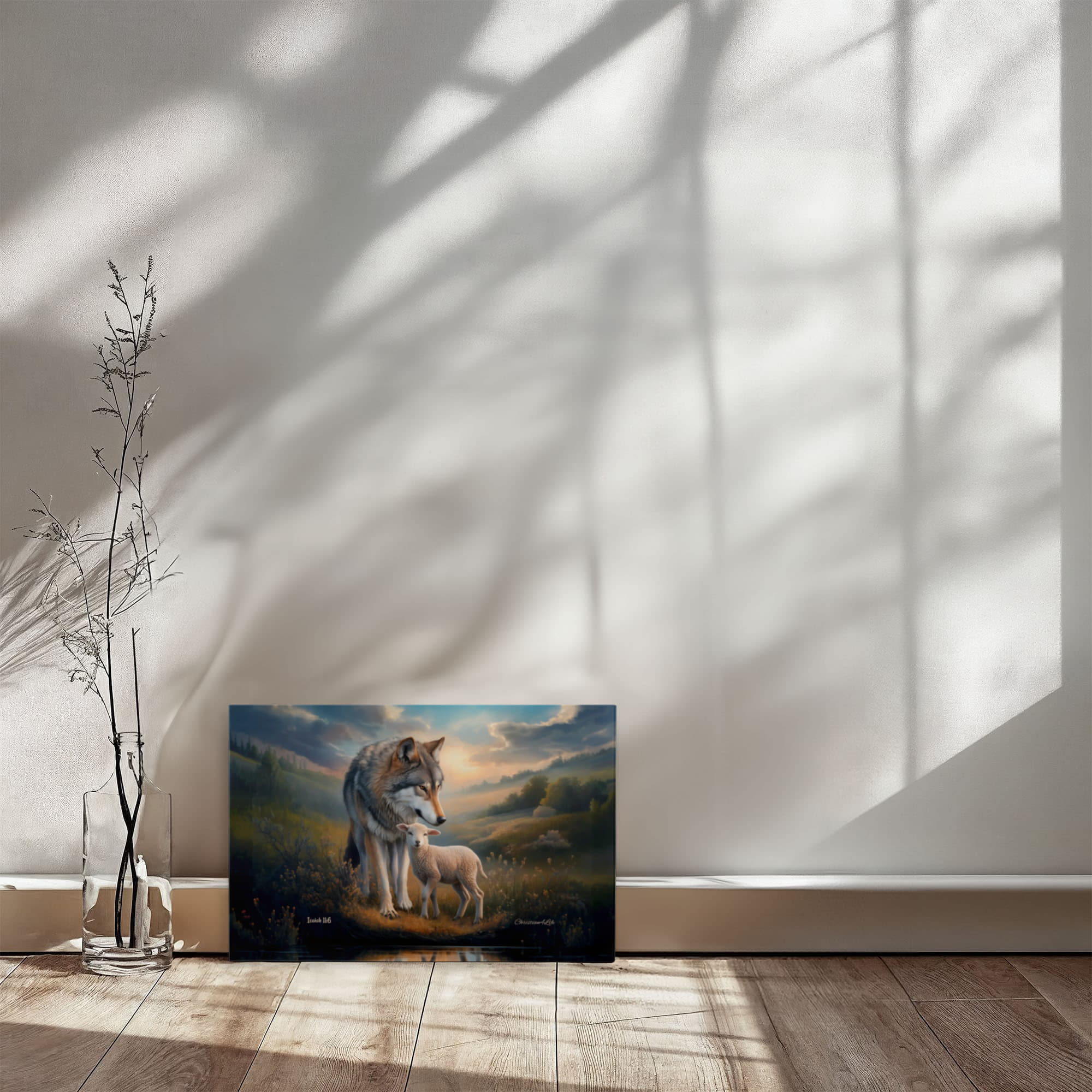 Wolf and Lamb Reflection, Christian Wall Art, Gallery Wrapped Canvas, Isaiah 11:6