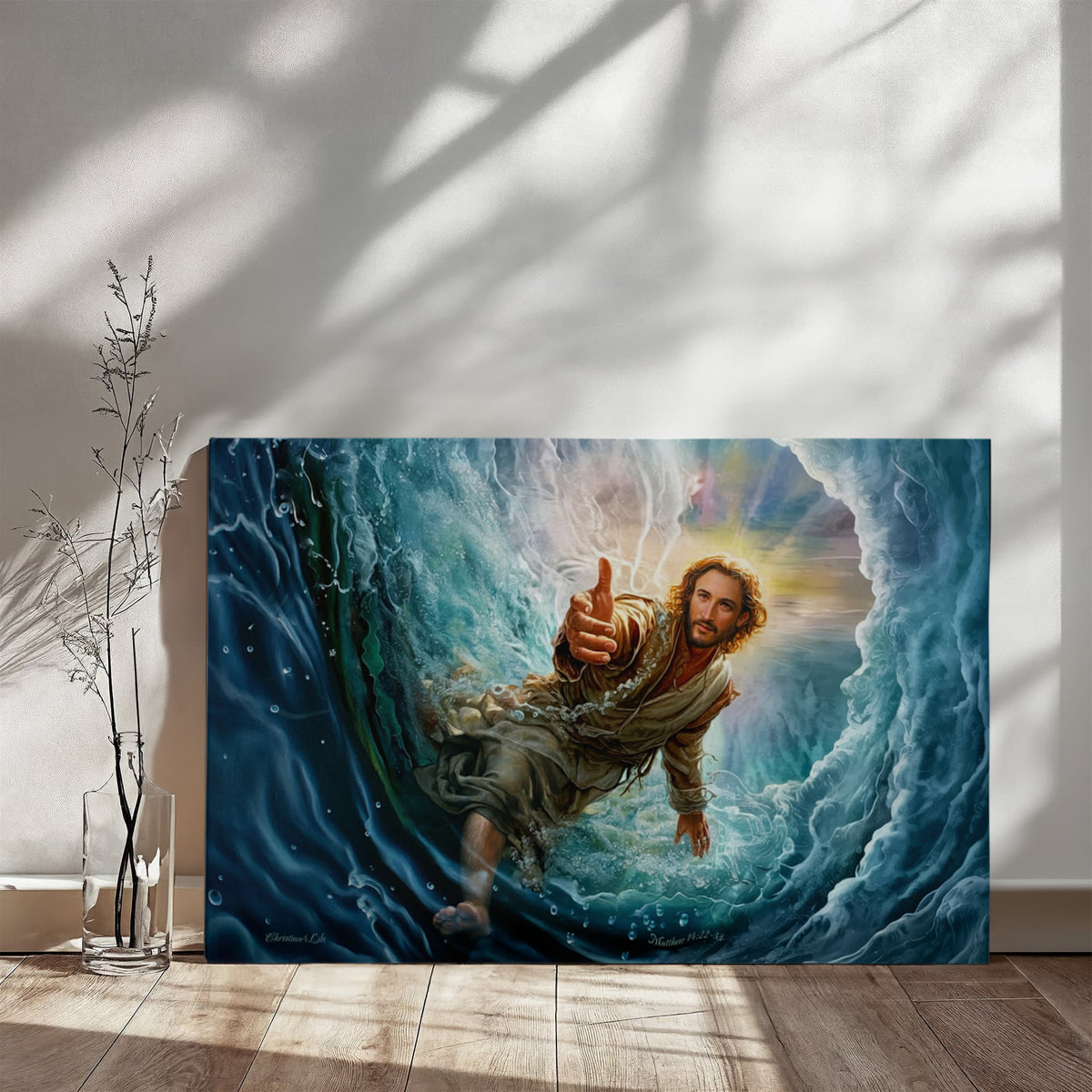 Jesus Reaches Down to Rescue and Lift You Out of the Water - Christian Gallery Wrapped Canvas Wall Art Print