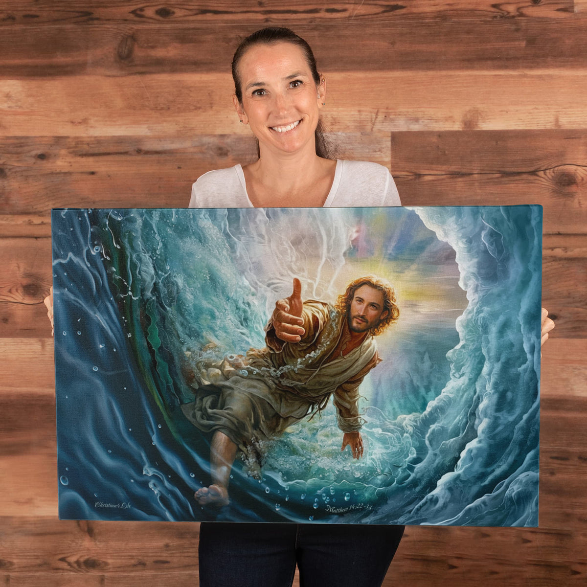 Jesus Reaches Down to Rescue and Lift You Out of the Water - Christian Gallery Wrapped Canvas Wall Art Print