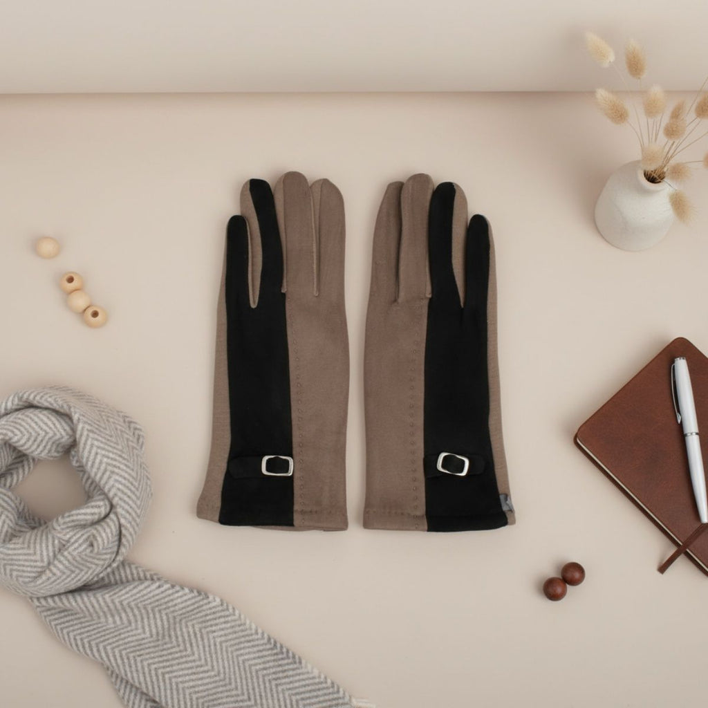 Winter Gloves Faux Suede Touchscreen Black Taupe Stylish Casual