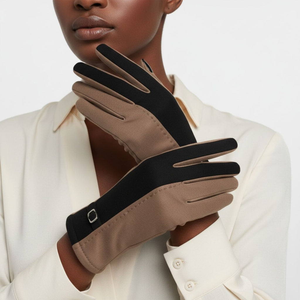 Winter Gloves Faux Suede Touchscreen Black Taupe Stylish Casual