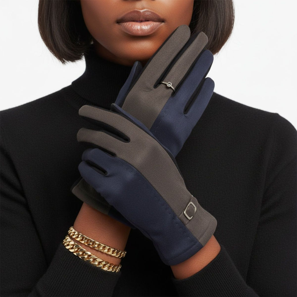 Winter Touchscreen Gloves Faux Suede Navy Black Stylish Casual