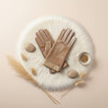 Winter Gloves with Beige Fur Stripe, Leather Touchscreen, Stylish and Chic