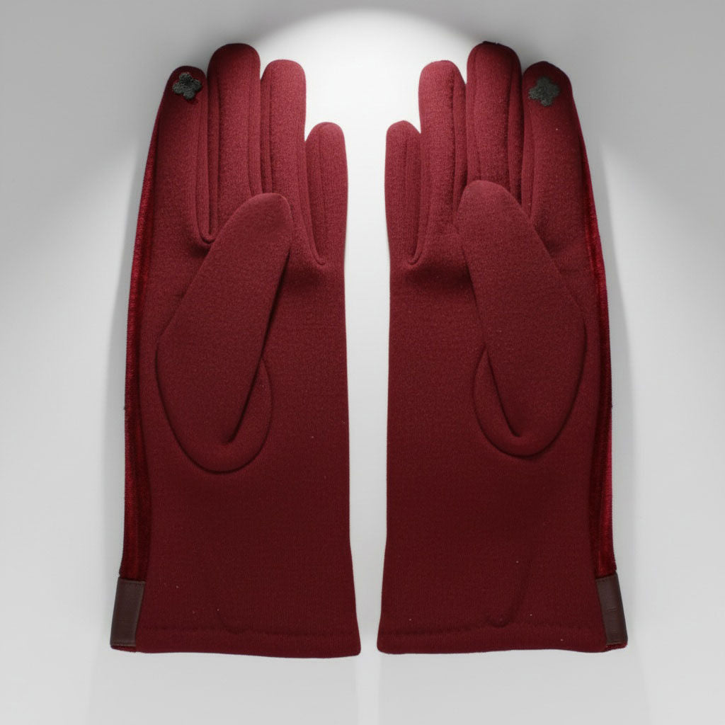Winter Leather Touchscreen Gloves with Wine Fur Stripe – Stylish Casual Accessory