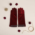 Winter Leather Touchscreen Gloves with Wine Fur Stripe – Stylish Casual Accessory