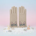 Winter Woolen Touchscreen Gloves Beige with Cute Rabbit Detail, Stylish and Casual