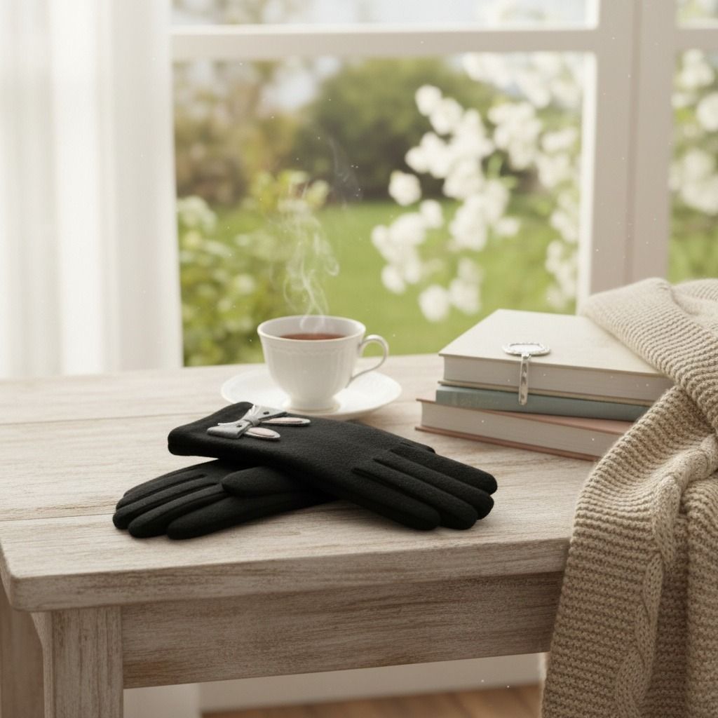 Winter Woolen Touchscreen Gloves with Cute Rabbit Design, Black, Stylish and Trendy