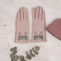 Winter Woolen Touchscreen Gloves Pink Cute Rabbit Design Stylish